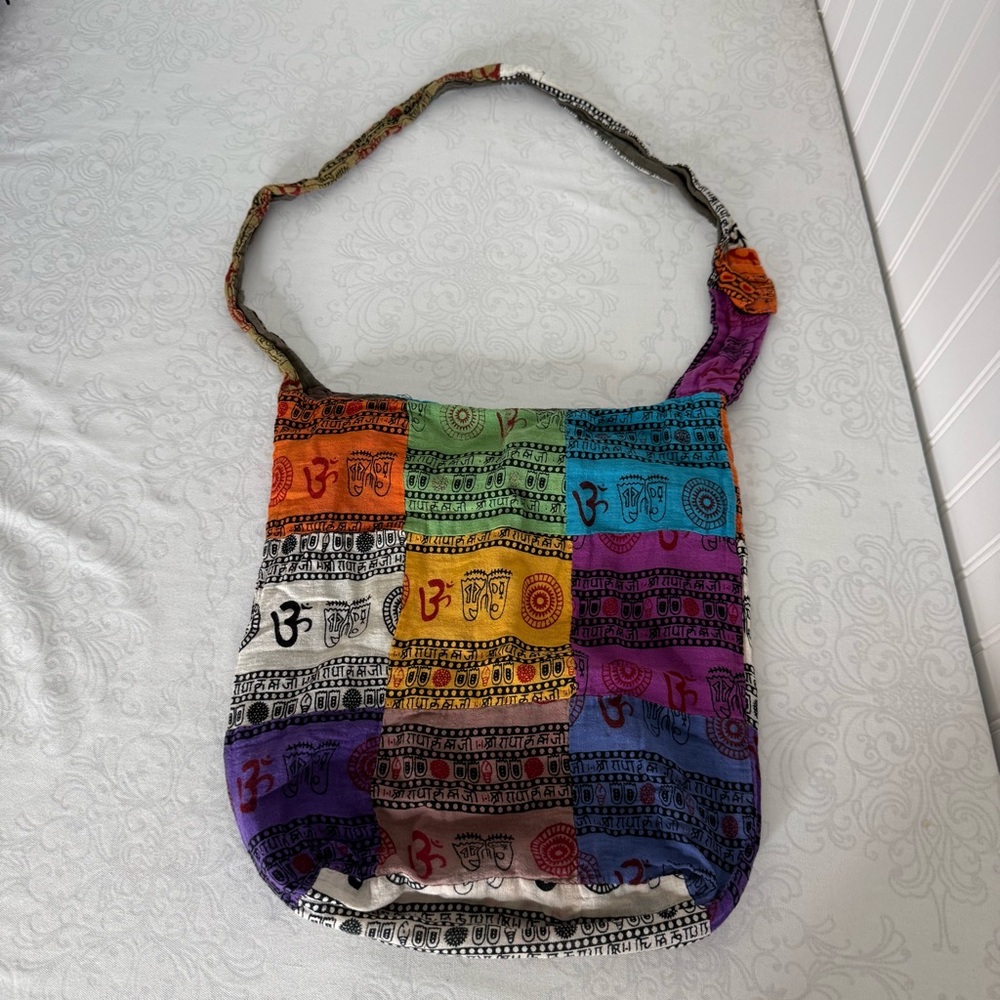 Multicolored Cotton Patchwork Hobo Sling Crossbod… - image 1
